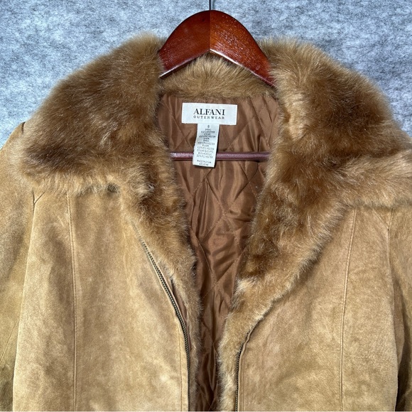 Alfani Suede Jacket w/ Removable Faux Fur Trimmed Quilted Shell Women’s Small - Picture 4 of 16